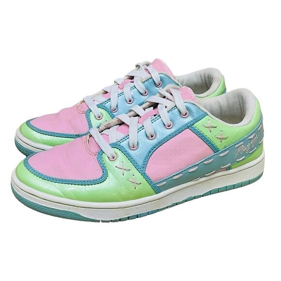 Rare Playboy Vintage 90s Sneakers Green Pink Blue Candy Stitches/Detail Logo 8.5 - Picture 3 of 14